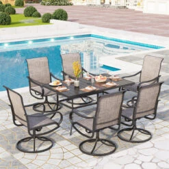 7-Piece Patio Dining Set With Swivel Chairs For Backyard PHI VILLA -Phi Villa 7 pcs textilene chair patio dining set