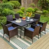 PHI VILLA 7-Piece Outdoor Dining Set With Rattan Cushioned Chairs & Steel Panel Table -Phi Villa 7 piece Patio Dining Set with Steel Rectangle Table and 6 Rattan Swivel Chairs