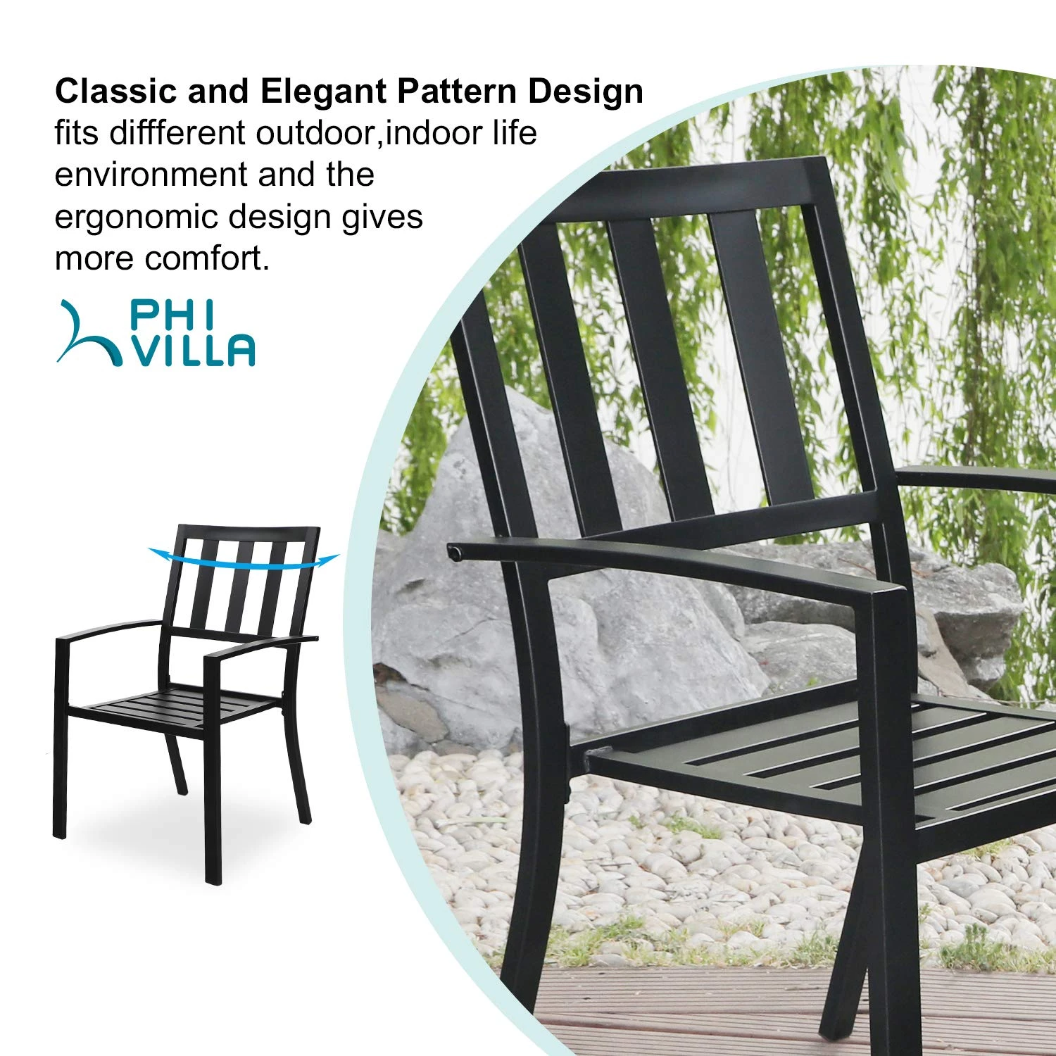 7-Piece Patio Dining Set With Stackable Chairs For Balcony, Porch PHI VILLA 6 7-Piece Patio Dining Set With Stackable Chairs For Balcony, Porch PHI VILLA - Image 4