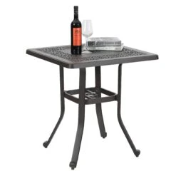 PHI VILLA Cast Aluminum Patio Square Dining Table With Umbrella Hole -Phi Villa 71XgEBL 2Bs2L