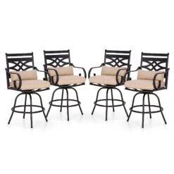 PHI VILLA Outdoor Steel Swivel Cushioned Bar Stools With Pillows -Phi Villa 71kPD70cBxL