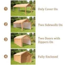 PHI VILLA 10x20 Ft Heavy Duty Carport Canopy Instant Garage With Removable Sidewalls And Doors -Phi Villa 78cfca028b30692e4fdf26de2996e6bc