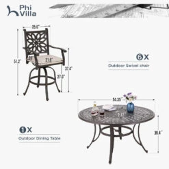 Phi Villa Cast Aluminum High Bar Dining Set With Round Table And 6 Swivel Bar Stool Chairs -Phi Villa 7 0bb34aa6 702a 42e3 8ce9 63f38e9e842a