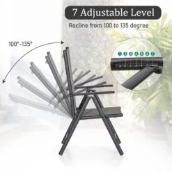 PHI VILLA 7-Piece Patio Outdoor Dining Set With Steel Rectangle Table & 6 Textilene Reclining Folding Chairs -Phi Villa 7adjustablefoldingchairs 81e48092 c823 44e9 a45e 824c8773211f