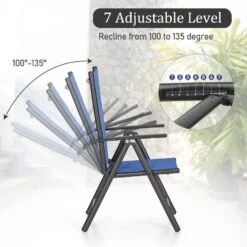 PHI VILLA 7-Piece Patio Outdoor Dining Set With Steel Rectangle Table & 6 Textilene Reclining Folding Chairs -Phi Villa 7adjustableslingfoldingchairs 2450c931 ffc5 4a6a 9877 b624122f1691