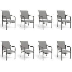 Patio Textilene Dining Chairs Set For Lawn, Front Porch PHI VILLA -Phi Villa 8 piece Patio Textilene Dining Chairs Set for Lawn Front Porch