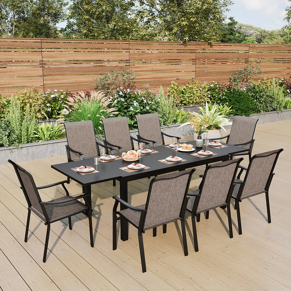 9-Piece Patio Dining Set Flat Expandable Table And Textilene Chairs For Deck Phi Villa 11 9-Piece Patio Dining Set Flat Expandable Table And Textilene Chairs For Deck Phi Villa - Image 9