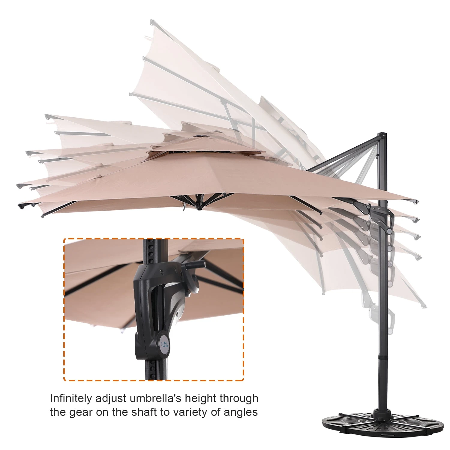 PHI VILLA 10ft Patio Square Umbrella Outdoor Offset Umbrella 8 PHI VILLA 10ft Patio Square Umbrella Outdoor Offset Umbrella - Image 6