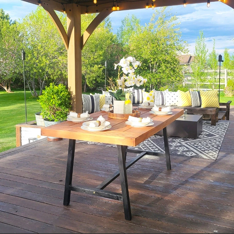 PHI VILLA 7-Piece Outdoor Dining Set With 6 Rattan Chairs & Acacia Wooden Table 9 PHI VILLA 7-Piece Outdoor Dining Set With 6 Rattan Chairs & Acacia Wooden Table - Image 7