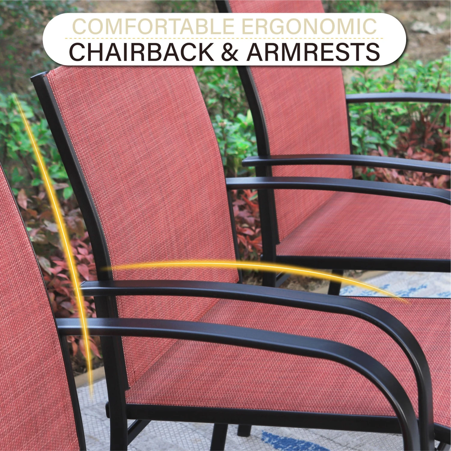 PHI VILLA 7 PCS Outdoor Dining Set 6 Textilene Fixed Chairs & Adjustable Table 14 PHI VILLA 7 PCS Outdoor Dining Set 6 Textilene Fixed Chairs & Adjustable Table - Image 12