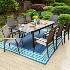PHI VILLA 7-Piece/9-Piece Outdoor Dining Set With Textilene Dining Chairs & Adjustable Table
