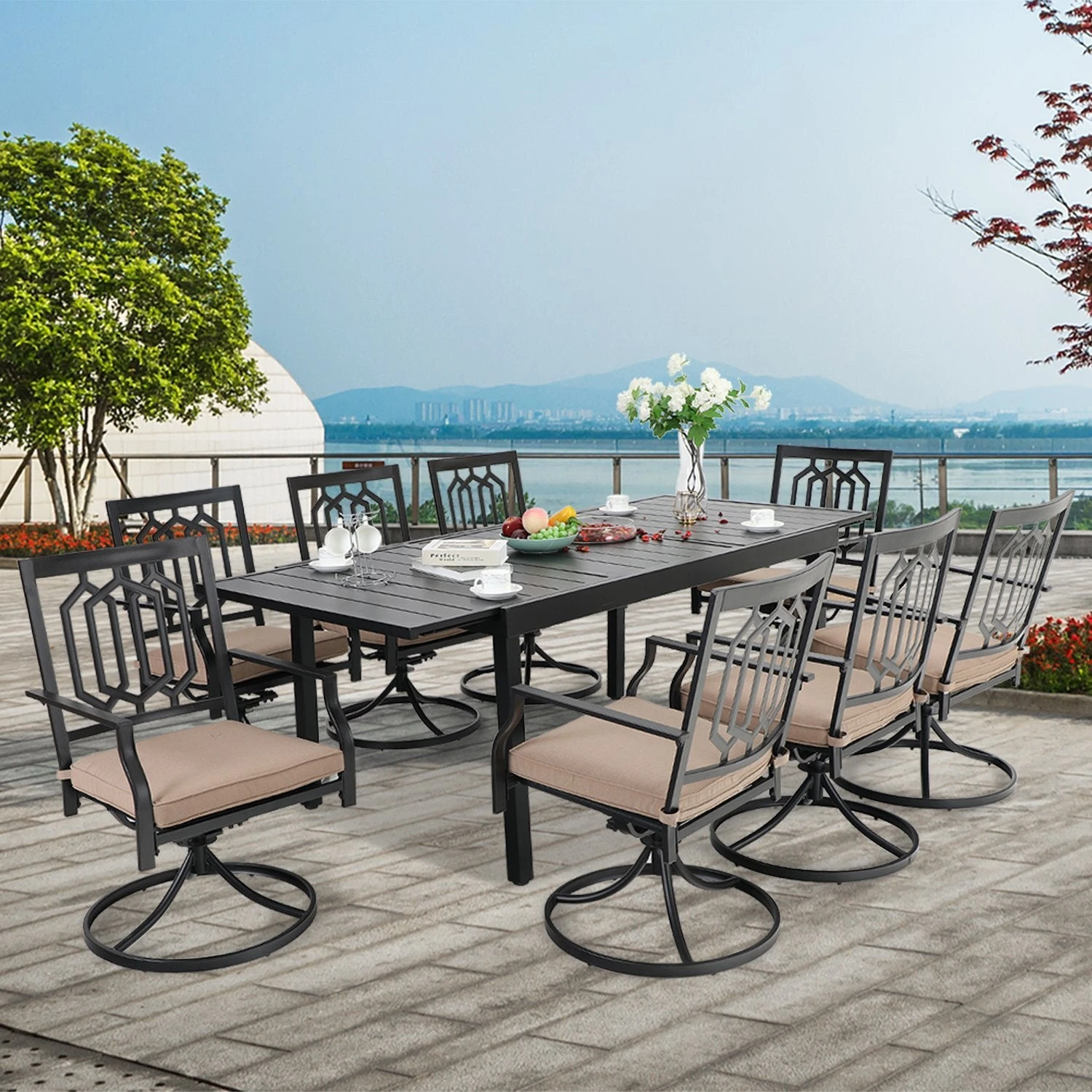 PHI VILLA 7-piece/ 9-piece Outdoor Patio Dining Sets Adjustable Patio Table And Cushioned Swivel Chairs 11 PHI VILLA 7-piece/ 9-piece Outdoor Patio Dining Sets Adjustable Patio Table And Cushioned Swivel Chairs - Image 9