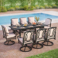 7/9-Piece Outdoor Dining Set With Extendable Table & Rattan Swivel Chairs PHI VILLA -Phi Villa 9 Piece Patio Dining Set with Extendable Table Steel Swivel Chairs