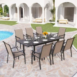 7-Piece/9-Piece Patio Dining Set With Extendable Table For Backyard PHI VILLA
