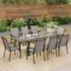 9-Piece Patio Dining Set Flat Expandable Table And Textilene Chairs For Deck Phi Villa -Phi Villa 9 pcs finest wood like expandable table dining set for deck with sling fabric chair