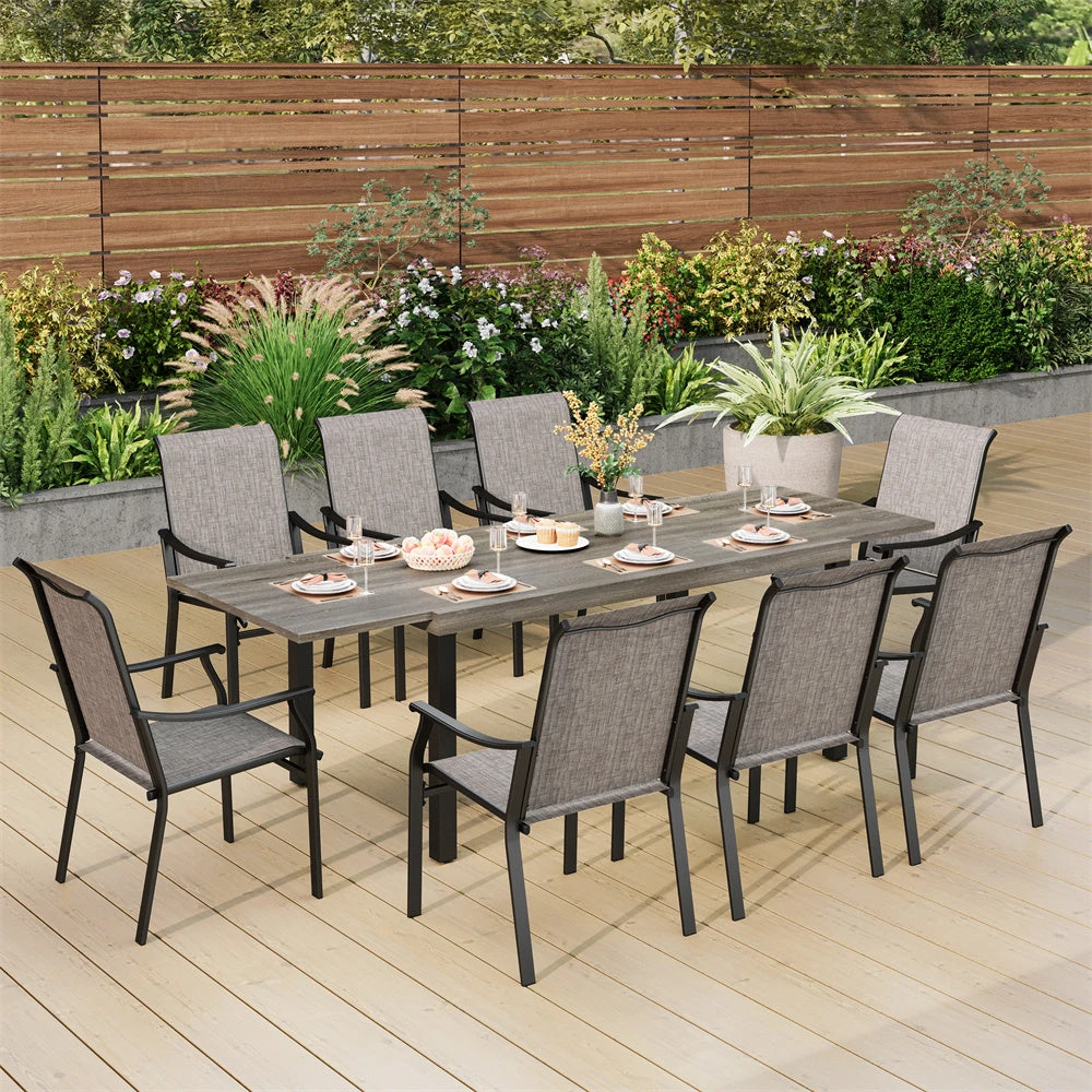 9-Piece Patio Dining Set Flat Expandable Table And Textilene Chairs For Deck Phi Villa 3 9-Piece Patio Dining Set Flat Expandable Table And Textilene Chairs For Deck Phi Villa