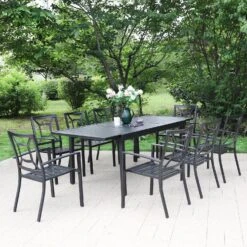 7/ 9-Piece Patio Dining Sets With Extendable Table And Stackable Chairs PHI VILLA -Phi Villa 9 piece Outdoor Dining Sets Adjustable Steel Table and Stackable Chairs