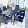 PHI VILLA 7 Piece/ 9 Piece Patio Dining Set With Rattan Cushioned Chairs & Extendable Steel Table