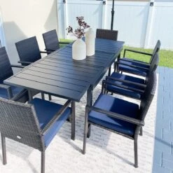 PHI VILLA 7 Piece/ 9 Piece Patio Dining Set With Rattan Cushioned Chairs & Extendable Steel Table