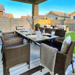 PHI VILLA 7 Piece/ 9 Piece Patio Dining Set With Rattan Cushioned Chairs & Extendable Steel Table -Phi Villa 9 piece Patio Dining Set With Rattan Cushioned Chairs and Extendable Steel Table b224ce36 144f 40db bce7 5d79314a51d8