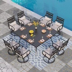 9-Pcs Patio Dining Set With 60" Large Square Table And For Yard PHI VILLA -Phi Villa 91K2170eS0L. AC SX679