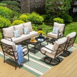 Phi Villa 7-Seater Patio Elegant Sofa Set With Cushions & Metal Coffee Table -Phi Villa 91mpR3rU7LL. AC SL1500