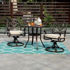 PHI VILLA Cast Aluminum Patio Square Dining Table With Umbrella Hole -Phi Villa 91v9gpLy73L