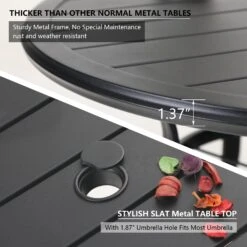 PHI VILLA 37" Outdoor Steel Round Dining Table With Umbrella Hole -Phi Villa 98db22885d13e12db740858c2f2a04e6