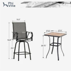 PHI VILLA 3/5 Piece Patio Bar Set Of 1 Wood-look Coffee Table & Swivel Textilene Bar Stools -Phi Villa 9 f528dc73 e601 456a 972f e89c5537649a