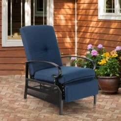 PHI VILLA Patio Lounge Chair Adjustable Metal Relaxing Recliner -Phi Villa Adjustable Patio Metal Relaxing Lounge Chair 1