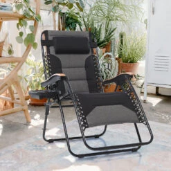 Phi Villa Patio Padded Oversize Recliner Zero Gravity Chair With Cup Holder -Phi Villa Black Padded Oversize Recliner Zero Gravity Chair 1
