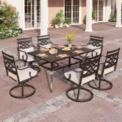 Phi Villa 7-Piece Patio Dining Set Of Stylish Steel Chairs And Steel Rectangle Table -Phi Villa CJ0629 S7 456 0000 ca3e261b 17e0 4898 b559 2959edd00fcb