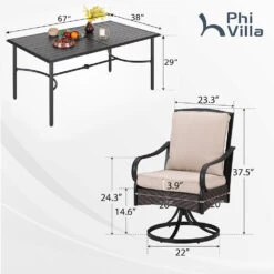 PHI VILLA 7-Piece Patio Dining Set With 6 Cushioned Steel & Rattan Chairs And Rectangle Table -Phi Villa CR001 2024.2.26 410 95aaa9af c428 40e3 84c3 2b4e9844e679