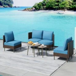 Phi Villa Patio Navy Curved Sectional Wicker Sofa Set -Phi Villa CR012 2 4phi villa patio navy curved sectional wicker sofa set 2