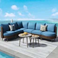 Phi Villa Patio Navy Curved Sectional Wicker Sofa Set -Phi Villa CR012 4 6 2phi villa patio navy curved sectional wicker sofa set