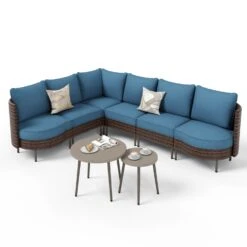 Phi Villa Patio Navy Curved Sectional Wicker Sofa Set -Phi Villa CR012 4 6phi villa patio navy curved sectional wicker sofa set