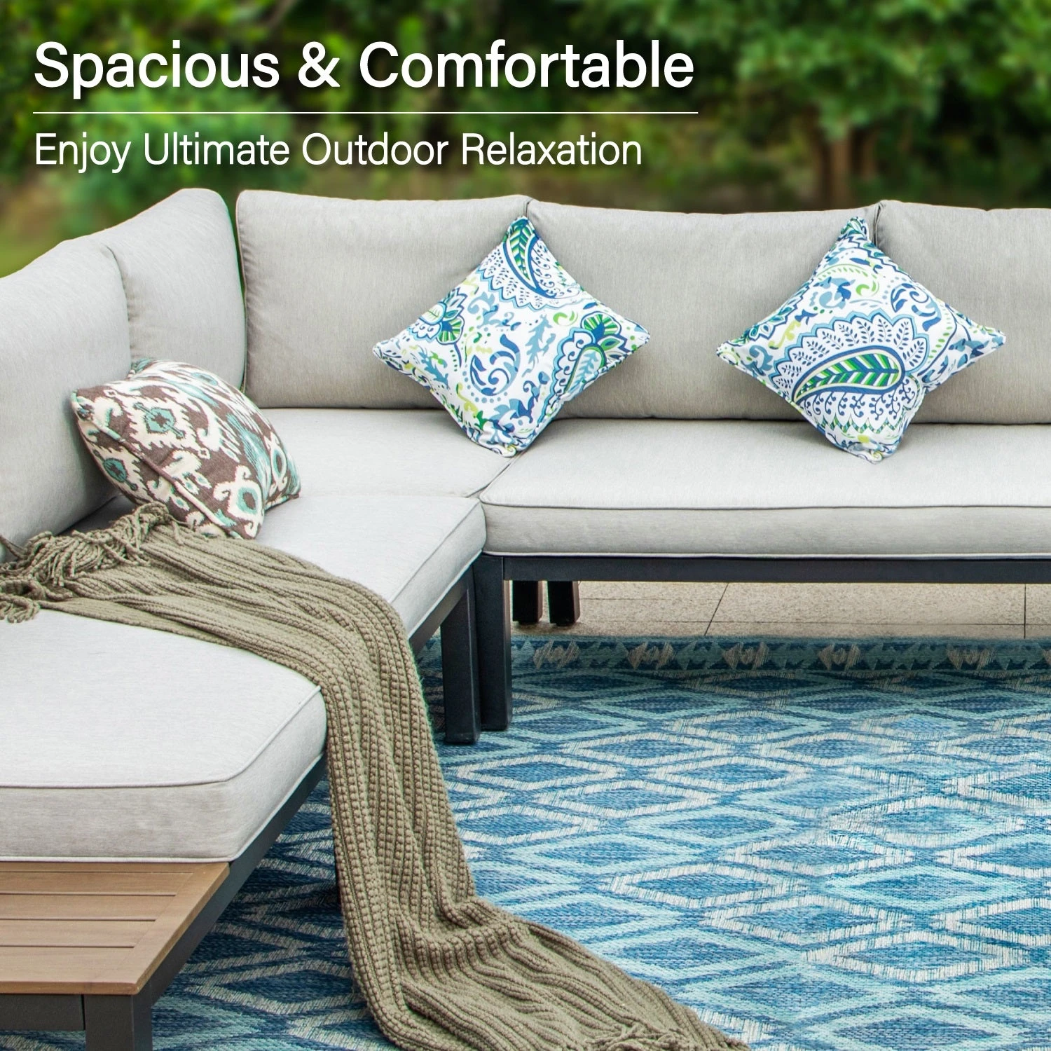 Phi Villa 6-Seater Modular Sofa Set With Integrated Side Table & Rectangle Metal Gas Fire Pit Table 12 Phi Villa 6-Seater Modular Sofa Set With Integrated Side Table & Rectangle Metal Gas Fire Pit Table - Image 10