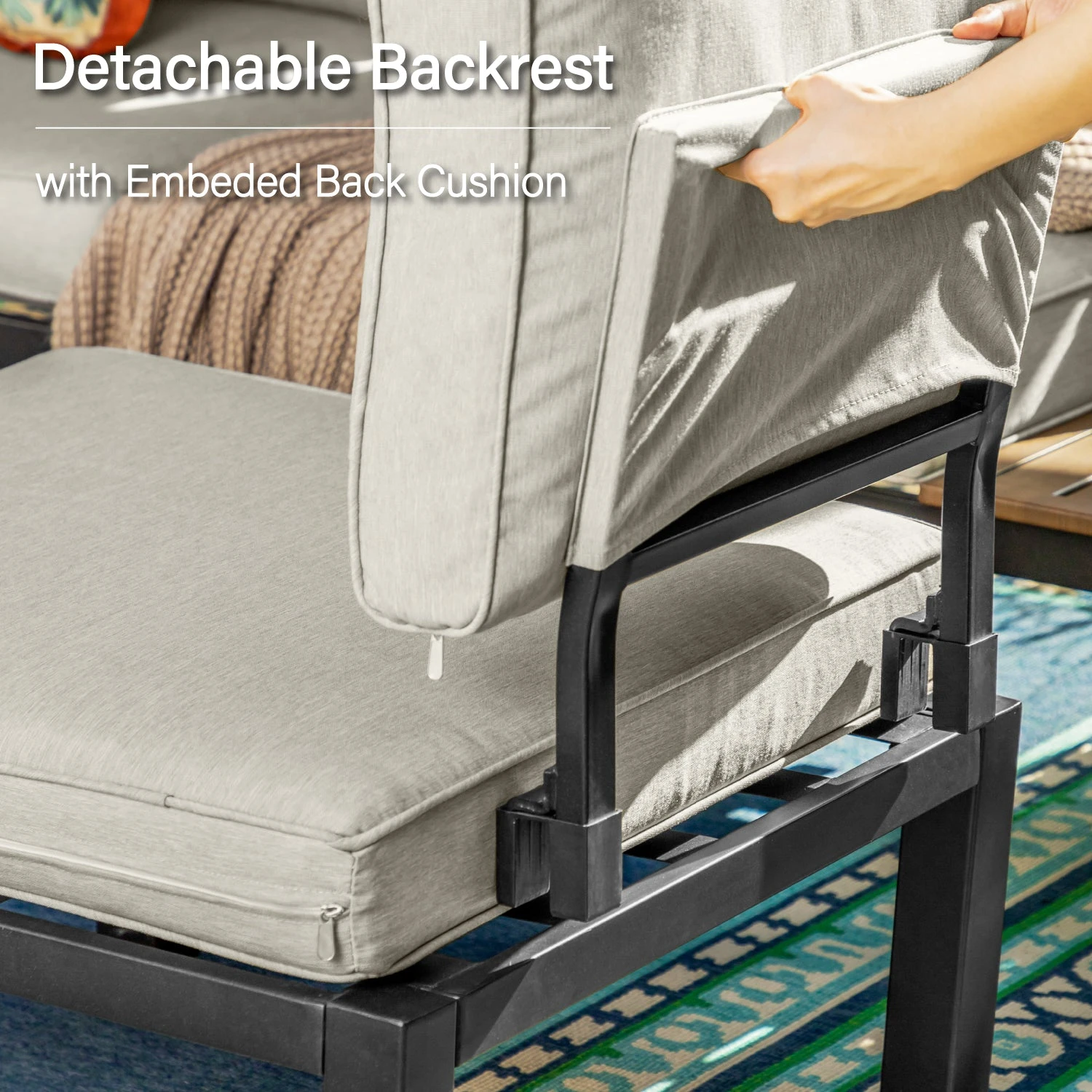 Phi Villa 6-Seater Modular Sofa Set With Integrated Side Table & Rectangle Metal Gas Fire Pit Table 11 Phi Villa 6-Seater Modular Sofa Set With Integrated Side Table & Rectangle Metal Gas Fire Pit Table - Image 9