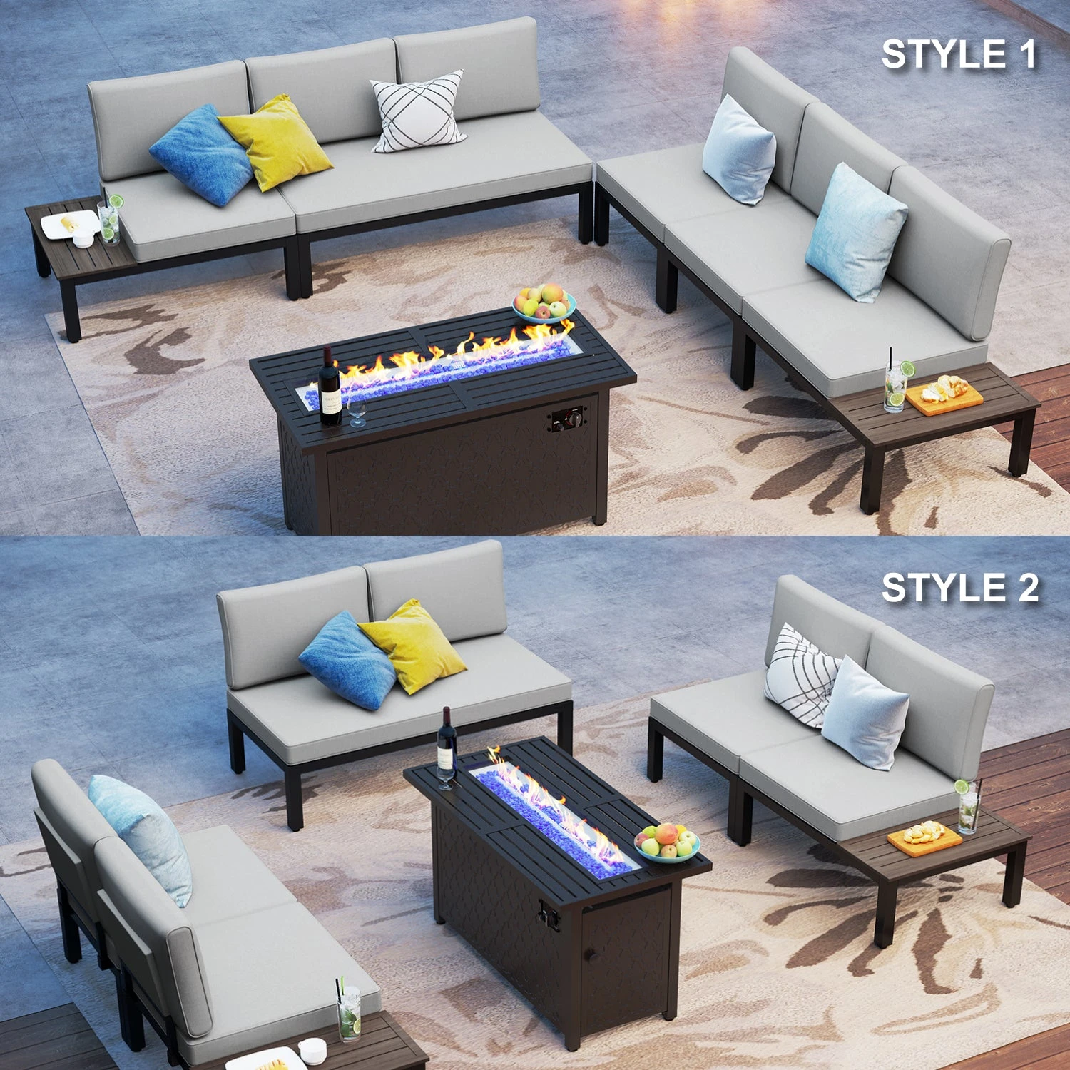 Phi Villa 6-Seater Modular Sofa Set With Integrated Side Table & Rectangle Metal Gas Fire Pit Table 8 Phi Villa 6-Seater Modular Sofa Set With Integrated Side Table & Rectangle Metal Gas Fire Pit Table - Image 6