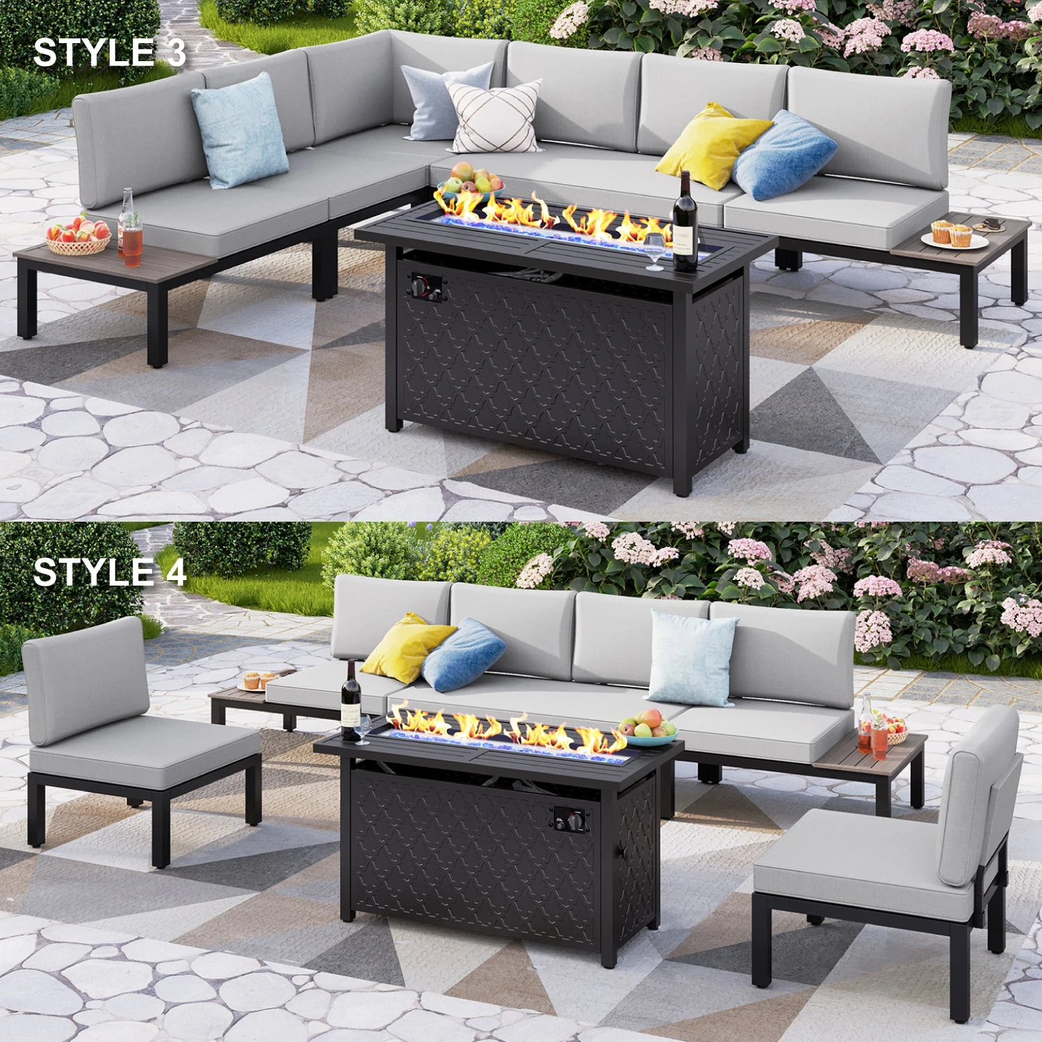 Phi Villa 6-Seater Modular Sofa Set With Integrated Side Table & Rectangle Metal Gas Fire Pit Table 9 Phi Villa 6-Seater Modular Sofa Set With Integrated Side Table & Rectangle Metal Gas Fire Pit Table - Image 7