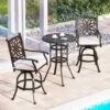 Antique Cast Aluminum Patio Pub Height Rust-free Swivel Bar Stools Set PHI VILLA -Phi Villa Cast Aluminum Patio Outdoor Set with Pub Height Swivel Bar Stools Chairs