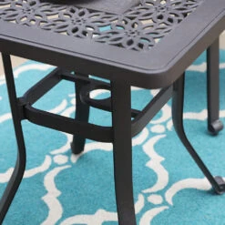 PHI VILLA Cast Aluminum Patio Square Dining Table With Umbrella Hole -Phi Villa E02GF0503 073 01 2