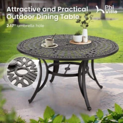 Phi Villa Cast Aluminum High Bar Dining Set With Round Table And 6 Swivel Bar Stool Chairs -Phi Villa E02GF0503 080 1