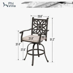 Antique Cast Aluminum Patio Pub Height Rust-free Swivel Bar Stools Set PHI VILLA -Phi Villa E02GF050803801 N 1