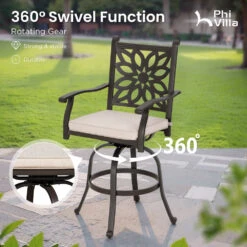 Phi Villa 3-Piece Cast Aluminum Square Table & 2 Patio High Swivel Bistro Bar Stools Chairs Set -Phi Villa E02GF050803801 N 2 f897bb5d 96f0 4728 b02a a539cc5e2a40