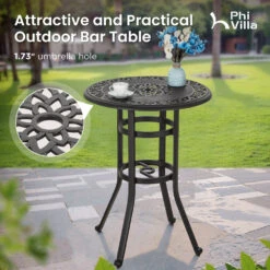 Antique Cast Aluminum Patio Pub Height Rust-free Swivel Bar Stools Set PHI VILLA -Phi Villa E02GF050803801 T 2