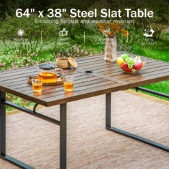 7-Piece Patio Dining Set WithTextilene Chairs And U-Shape Leg Wood-grain Table-Phi Villa -Phi Villa E02GF139 N 2 491ee021 9ccf 41d1 8f3c 75e666958d13