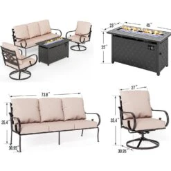 Phi Villa 5-Seater Outdoor Elegant Steel Conversation Sofa Sets With Fire Pit Table -Phi Villa FPS5