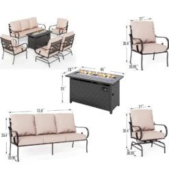 Phi Villa 7-Seater Outdoor Elegant Steel Conversation Sofa Set With Fire Pit Table -Phi Villa FPS7