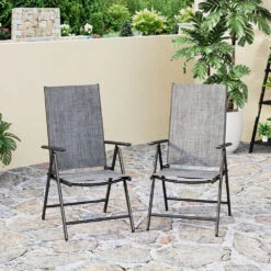 Phi Villa Folding Sling Dining Chair Aluminum & Steel Frame, Set Of 2